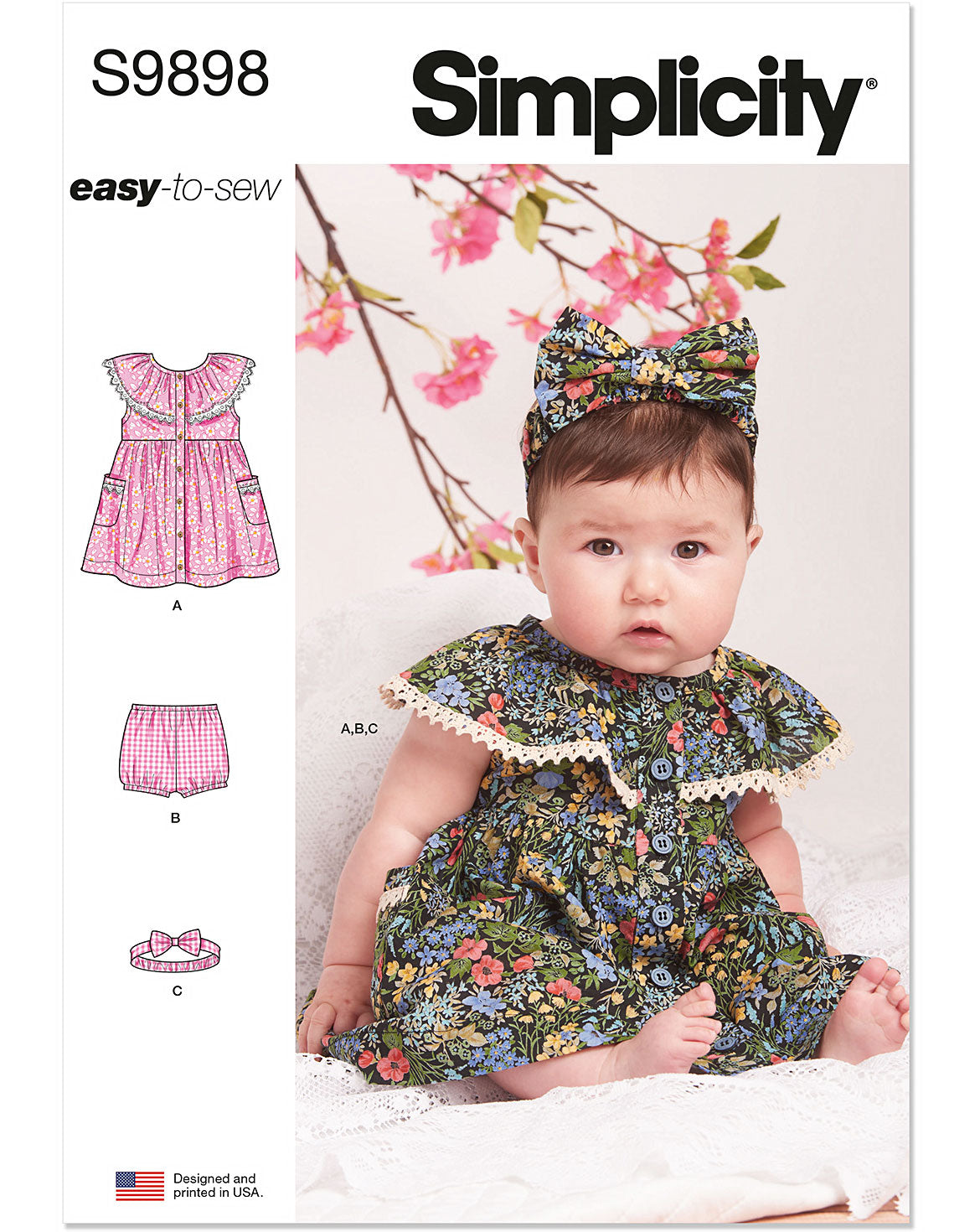 PDF-symönster - Simplicity 9898 - Klänning Byxa - Baby - Accessoarer | Bild 2