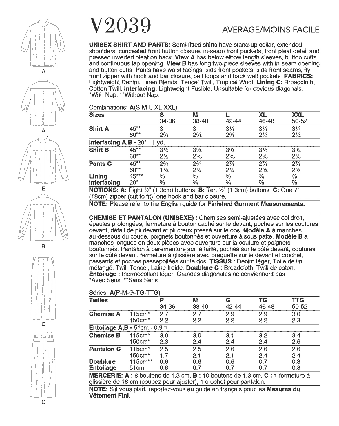 Symönster Vogue Patterns 2039 - Byxa Skjorta - Dam Herr | Bild 5